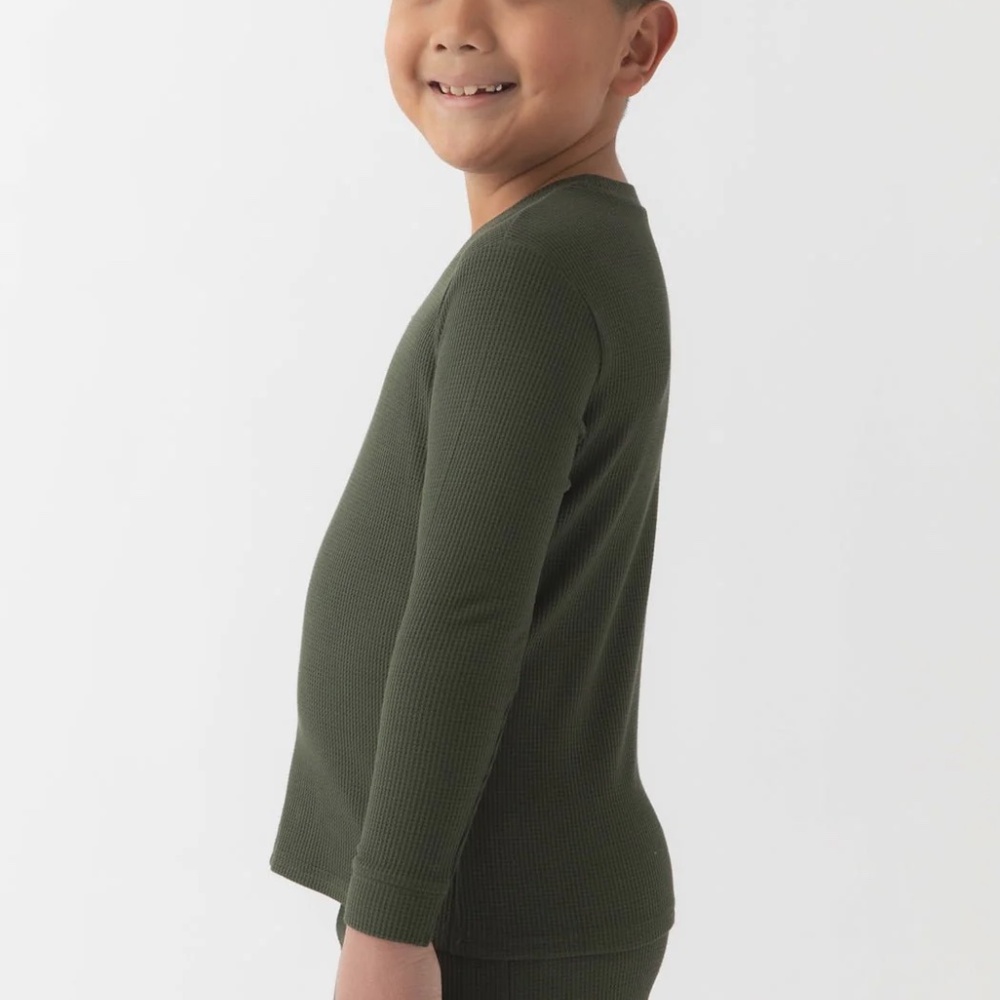 NWT COZY EARTH Childrens Bamboo Waffle Knit Olive Base Layer Set, Unisex Sz 9/10 - Picture 9 of 9